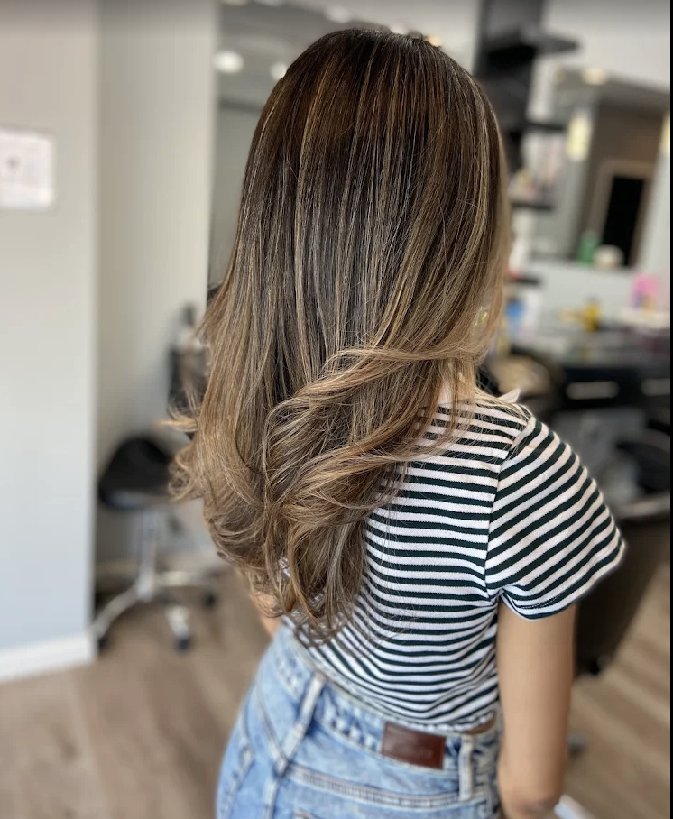 Balayage highlights styled at Visage Hair Salon